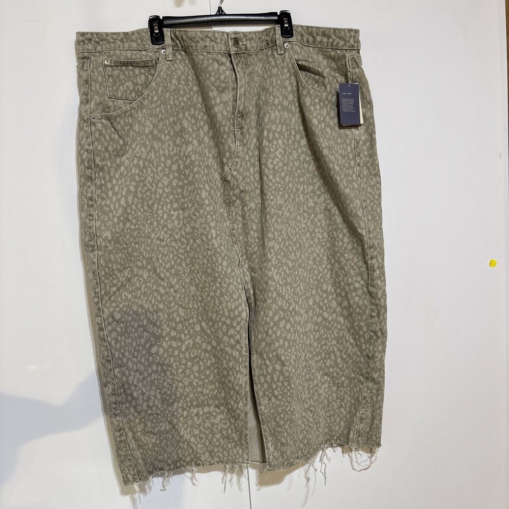 Women Sz 26 animal print Denim Long Skirt Pockets Slit NWT Waist 51" Gift Party